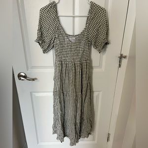 Abercrombie Light Green Gingham Print Midi Dress, size S